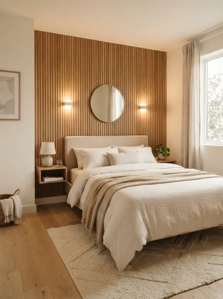 statement wall panels small bedroom idea modern