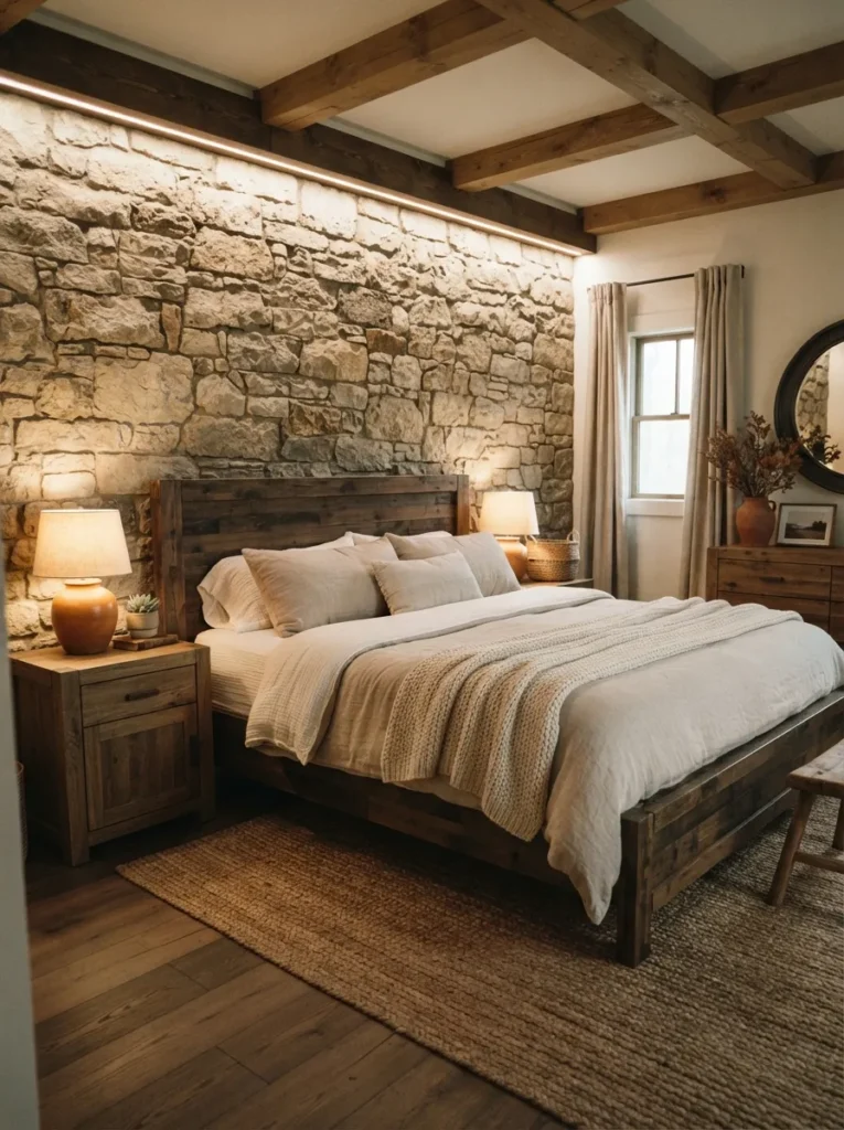 stone texture details forest bedroom idea modern