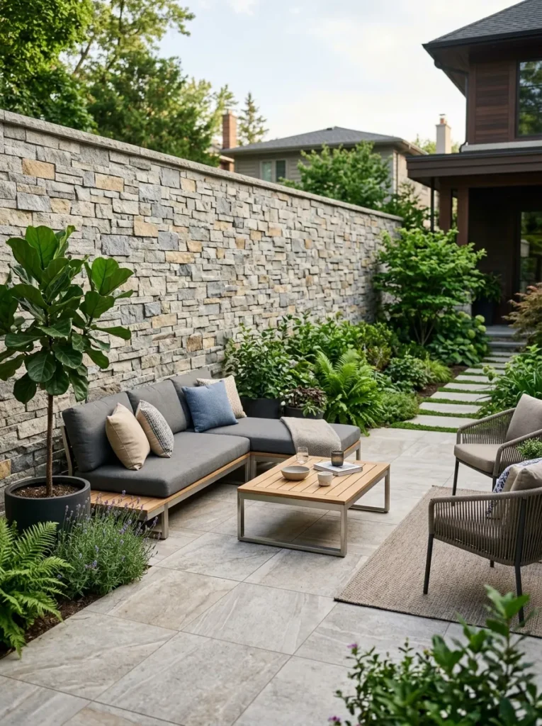stone veneer panels privacy fence idea modern outdoor