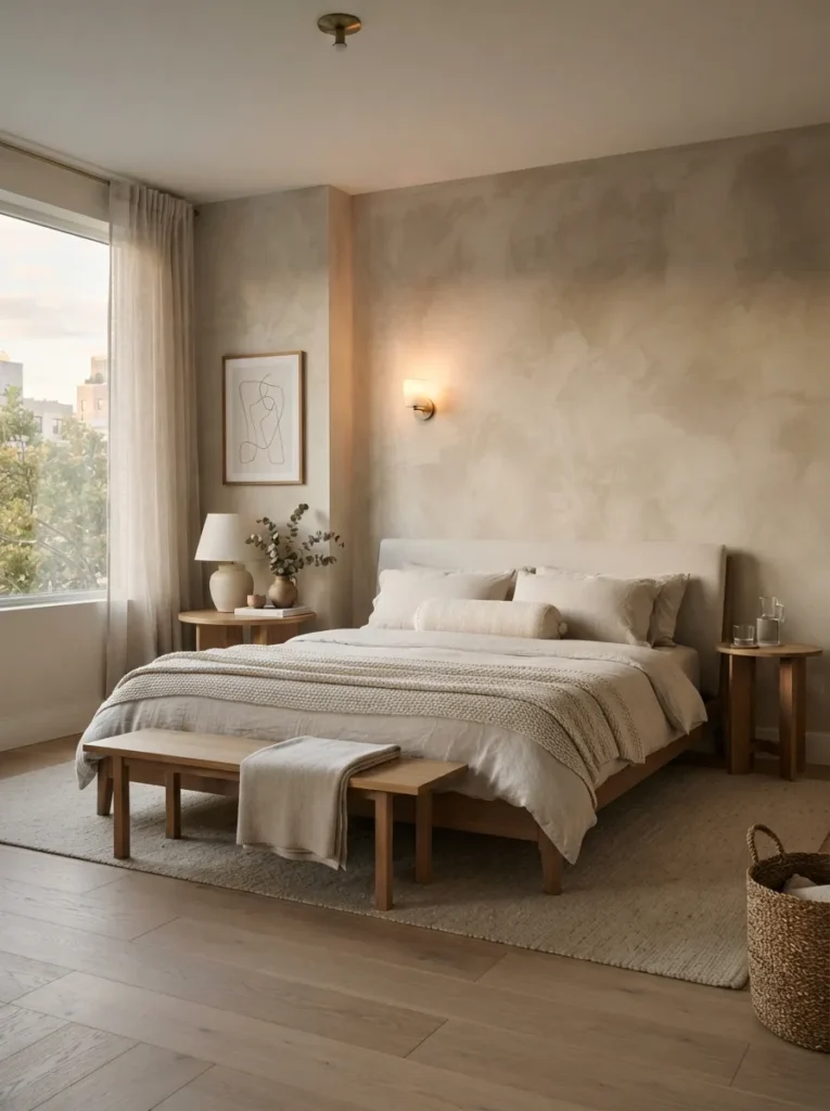 textured accent wall apartment bedroom decor idea modern