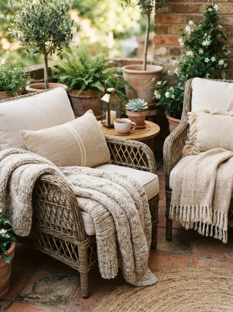 textured throw blankets small patio decor idea 2026