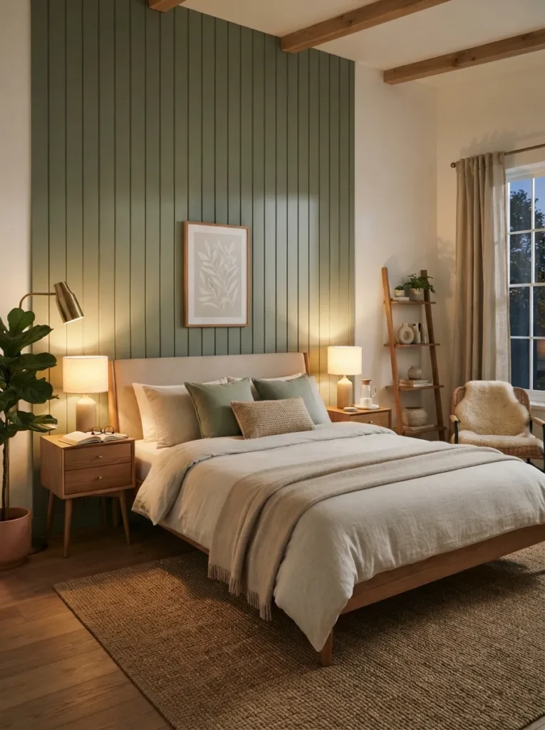textured wall panels sage green bedroom idea modern