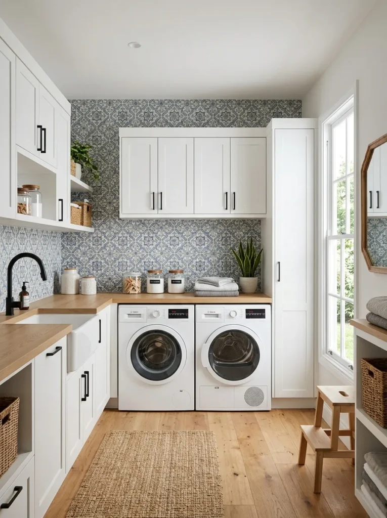 tile accent wall laundry room design idea 2026
