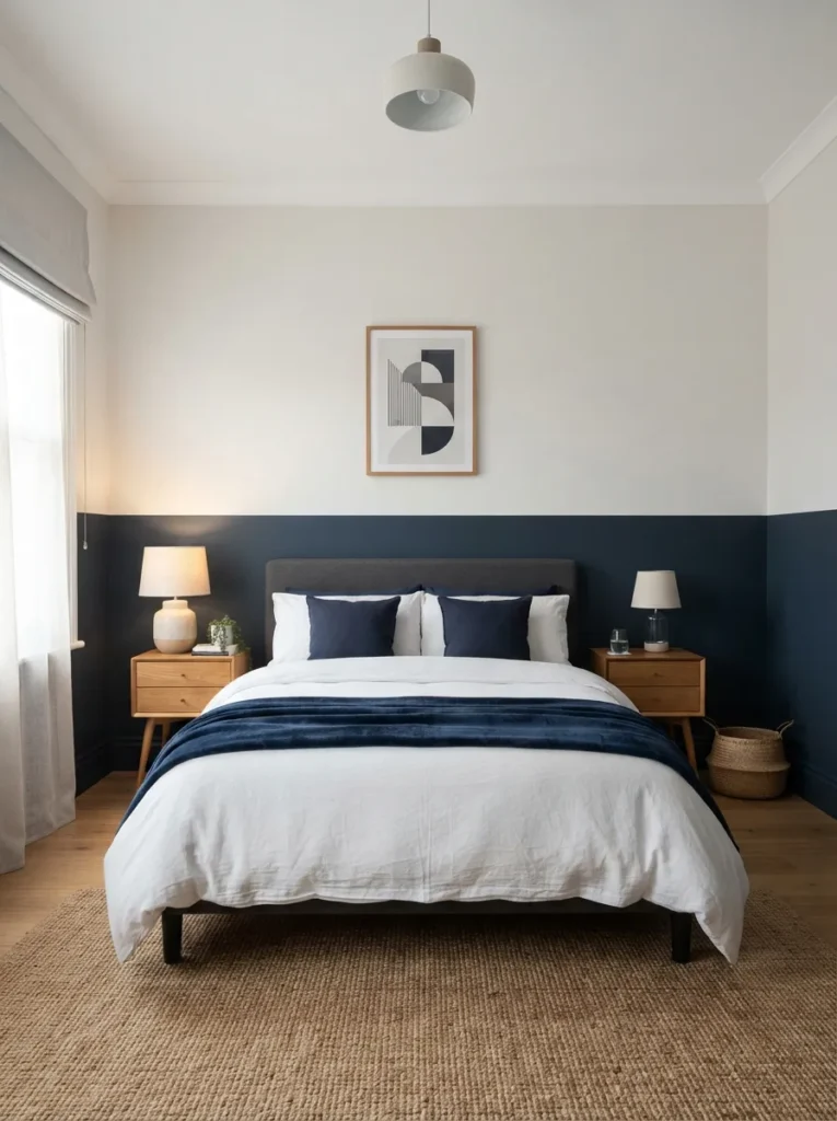 two tone blue walls dark blue bedroom idea modern