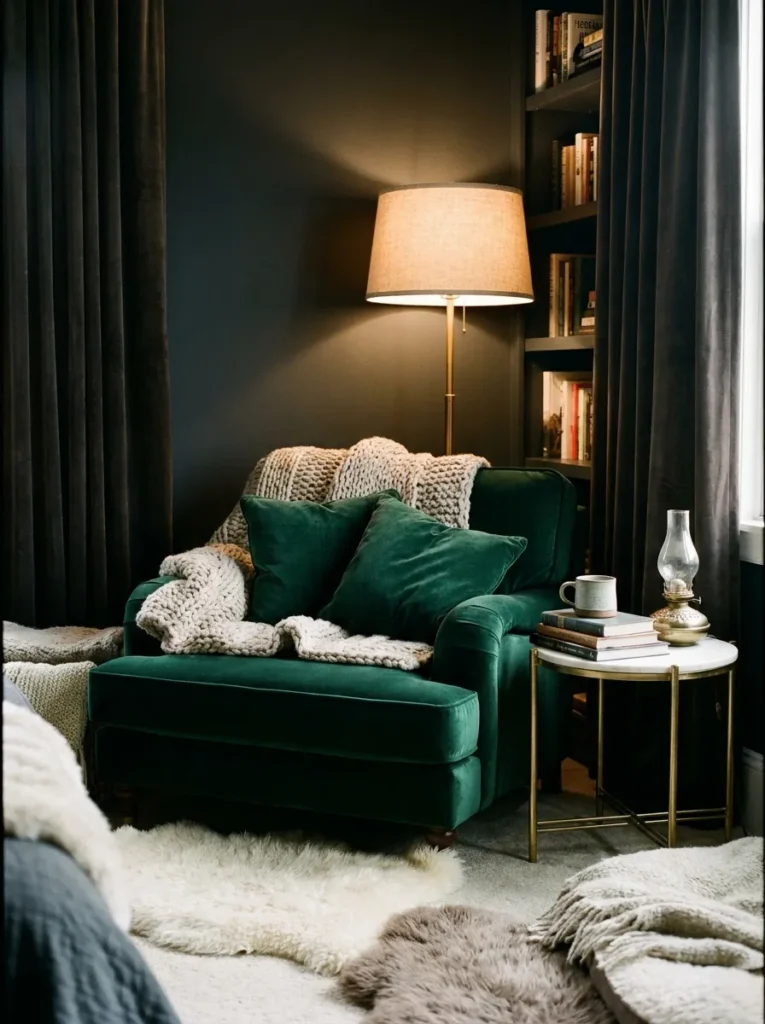 velvet accent chairs dark feminine bedroom idea 2026