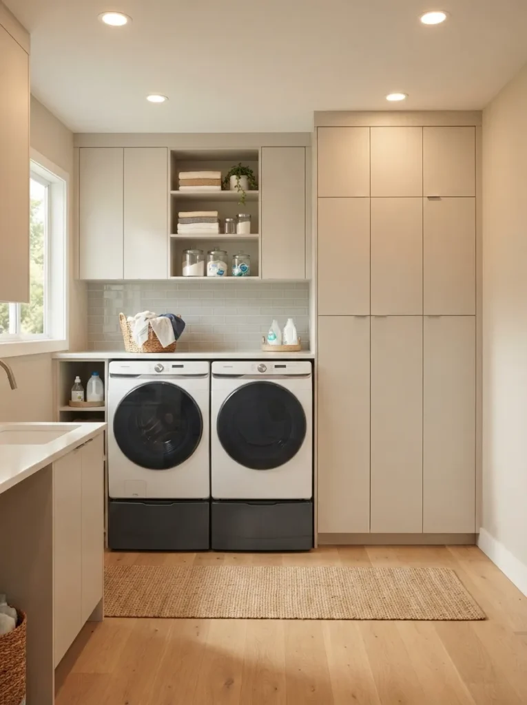vertical cabinet towers laundry room design idea 2026