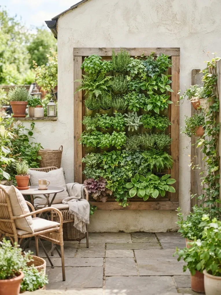 vertical plant wall small patio decor idea modern