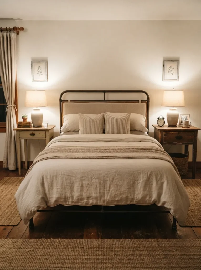 vintage nightstand pair vintage farmhouse bedroom idea 2026