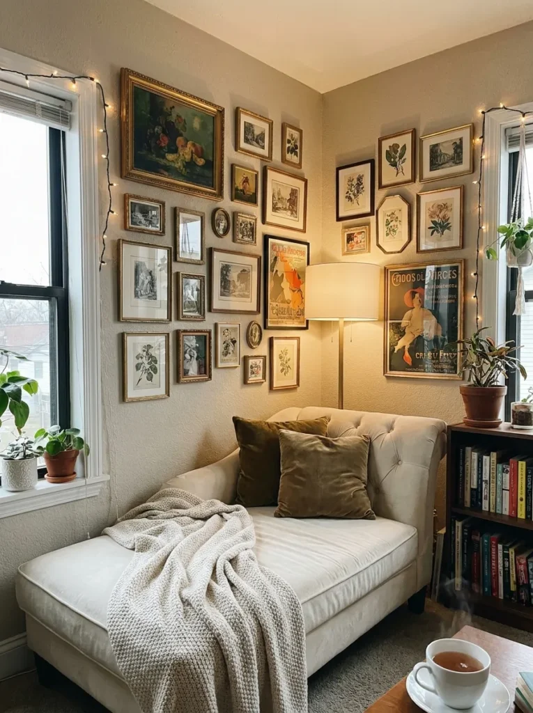 wall art gallery chaise lounge reading nook idea 2026