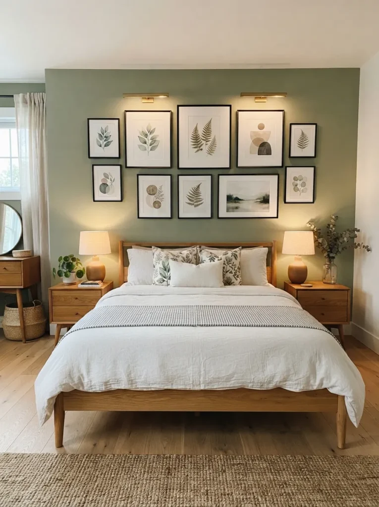 wall art gallery sage green bedroom idea modern