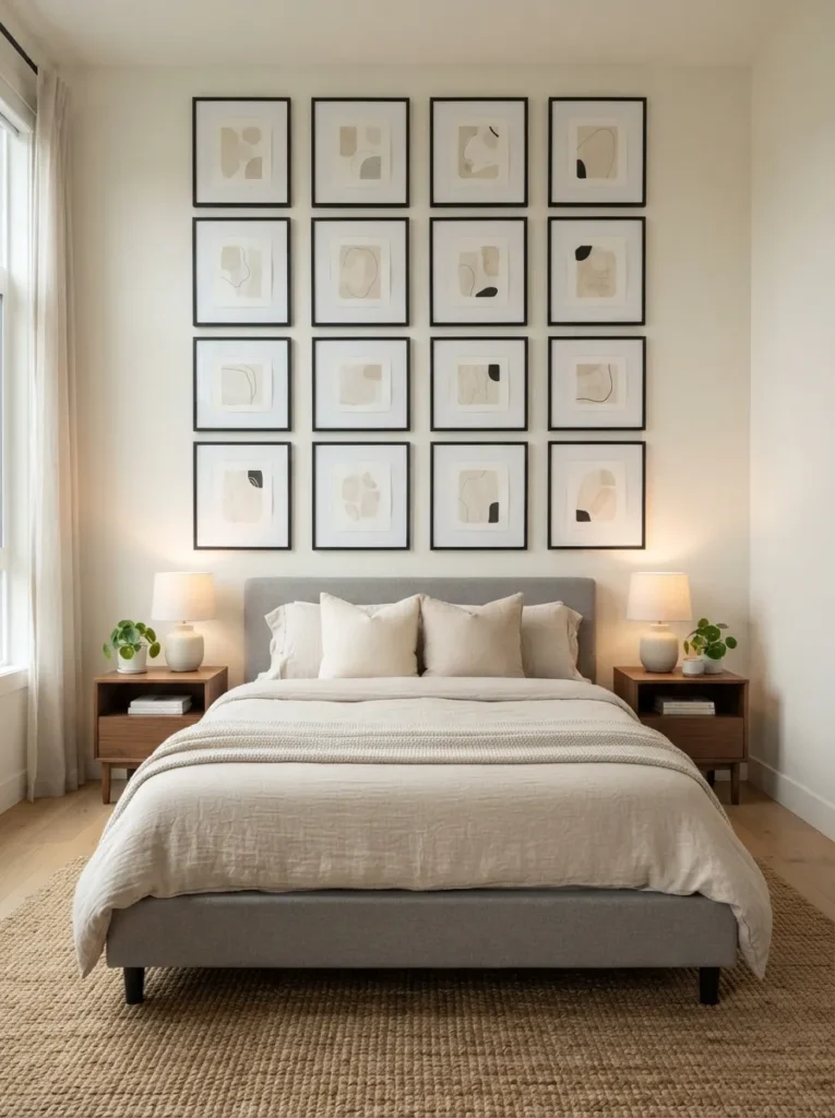 wall art grid layout apartment bedroom decor idea modern