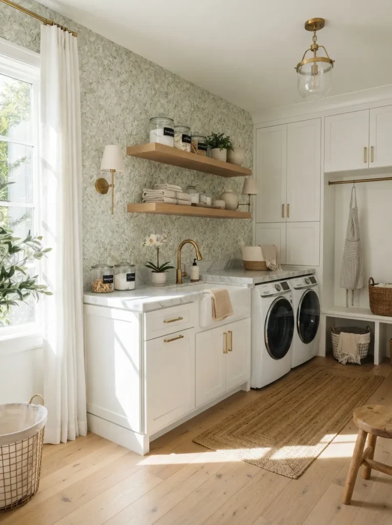 wallpaper accent wall luxury laundry room idea modern