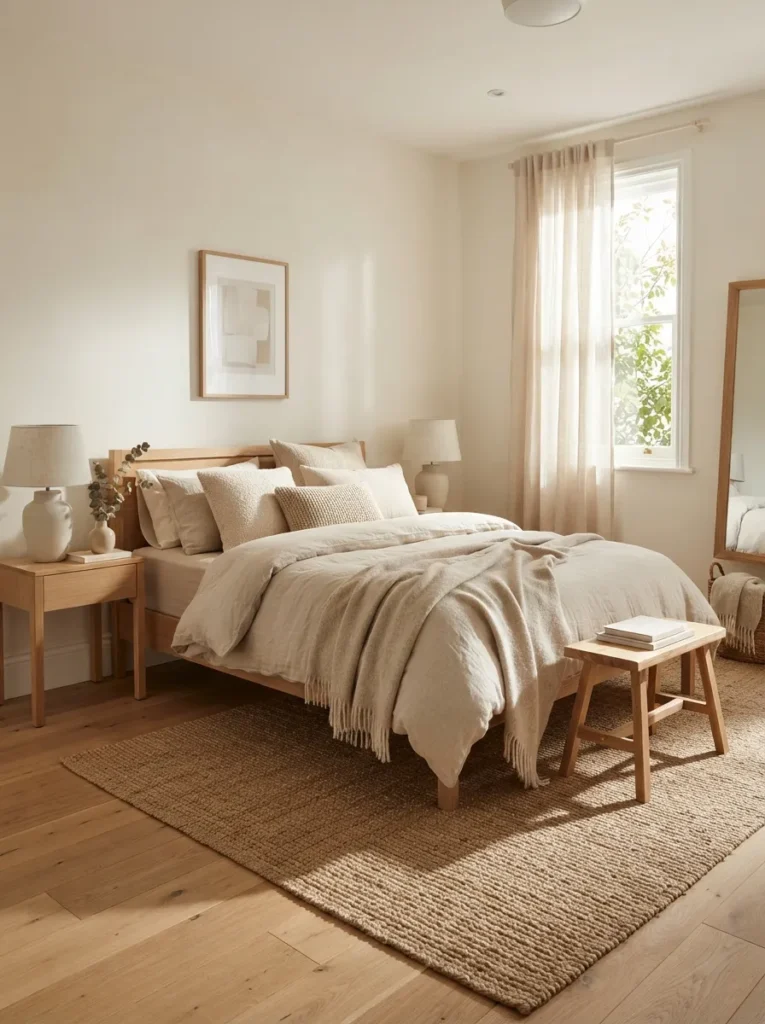 warm beige layers cozy earthy bedroom idea 2026