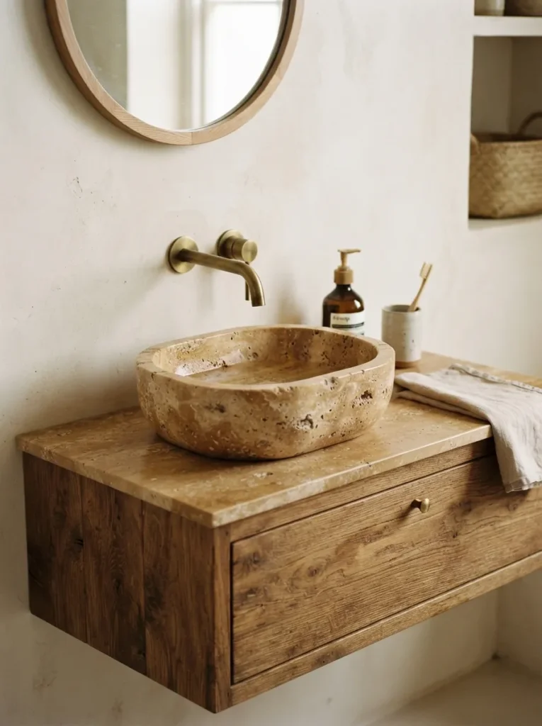 warm stone sink warm neutral bathroom idea modern