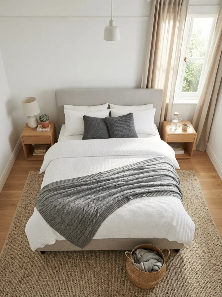white waffle bedding gray and white bedroom idea 2026