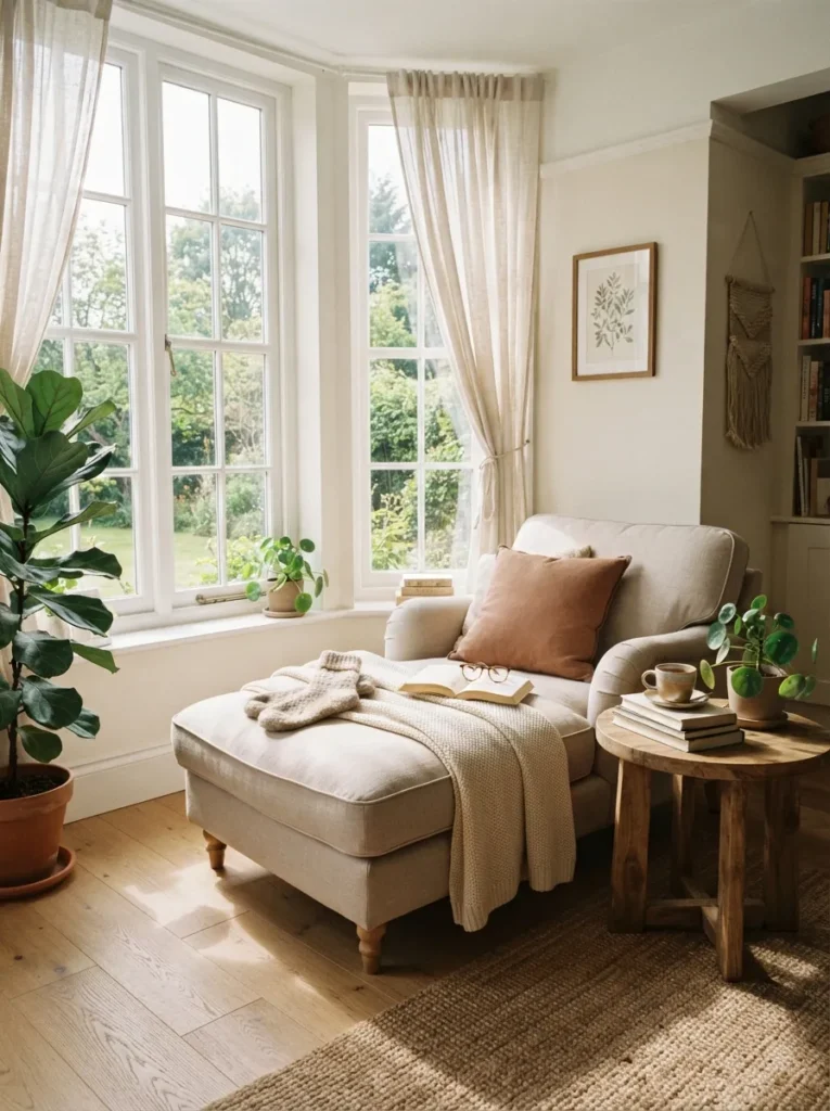 window corner setup chaise lounge reading nook idea 2026
