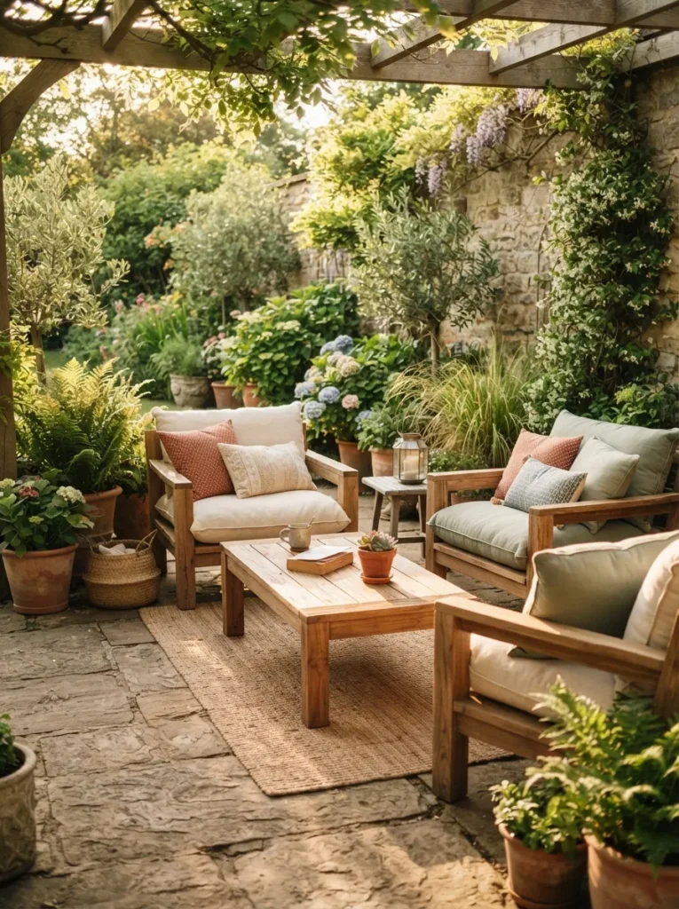 wooden accent furniture summer patio decor idea modern