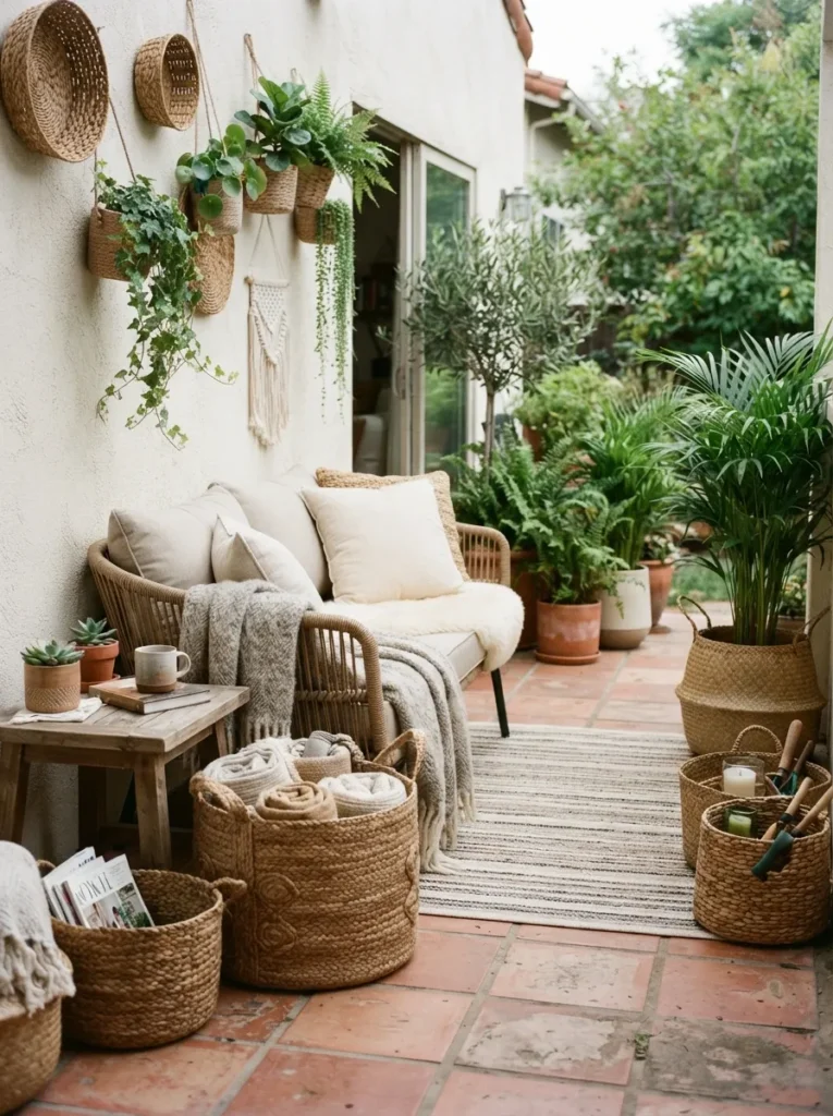 woven basket decor small patio decor idea modern