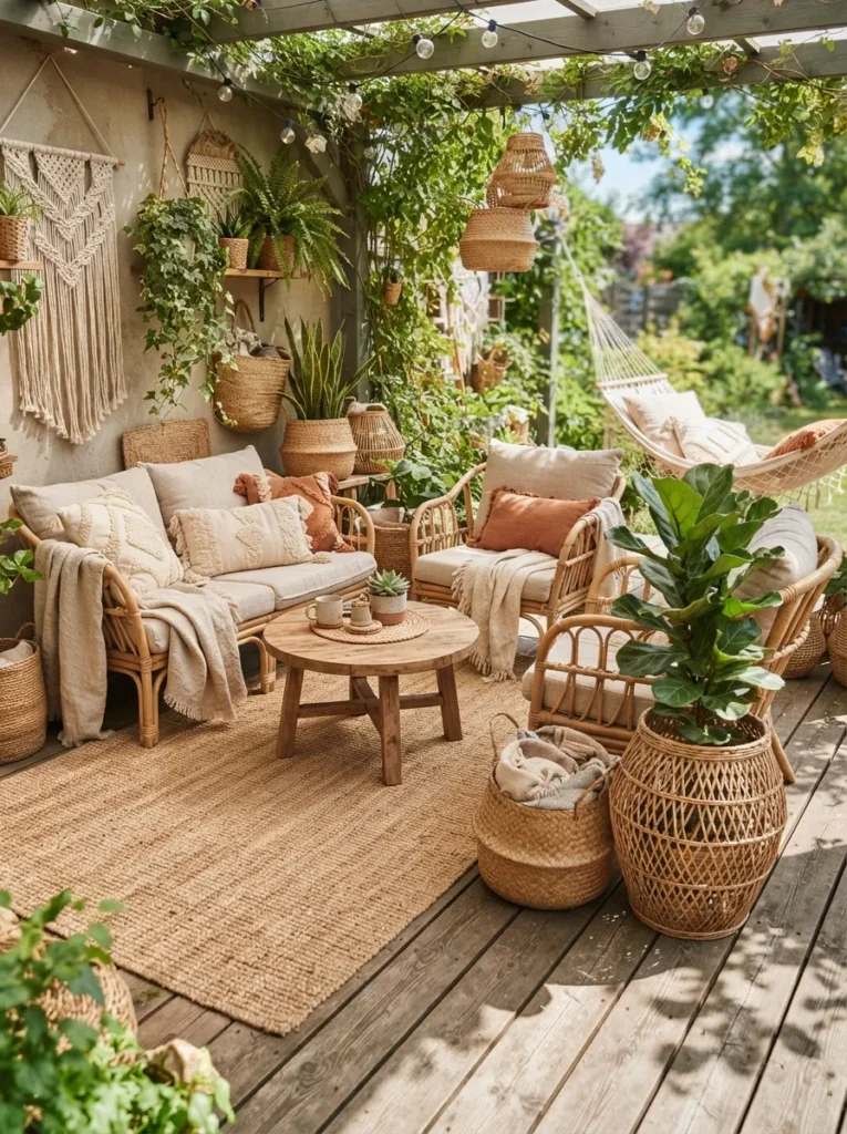woven basket decor summer patio decor idea modern