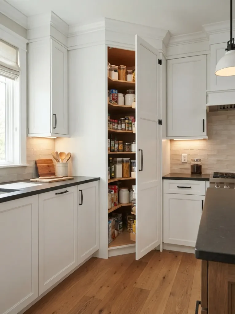 angled cabinet pantry corner kitchen pantry idea modern