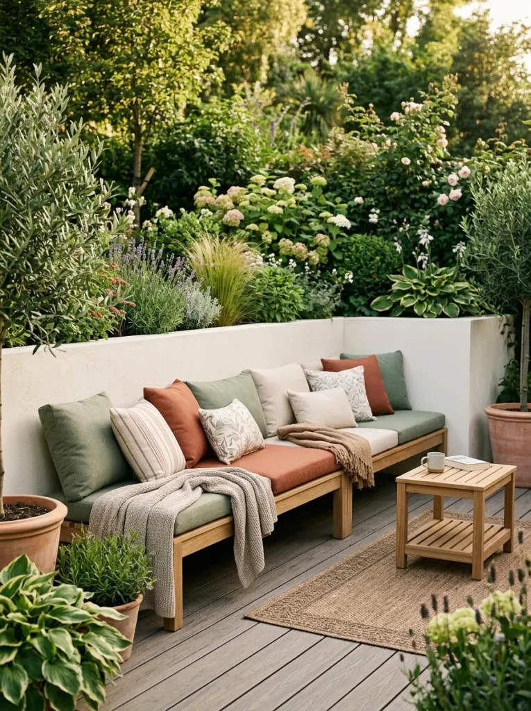 built in bench seating cozy backyard idea 2026