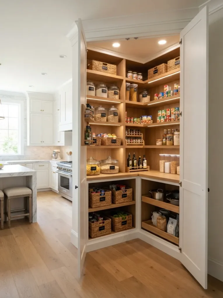 built in corner pantry closet corner kitchen pantry idea modern