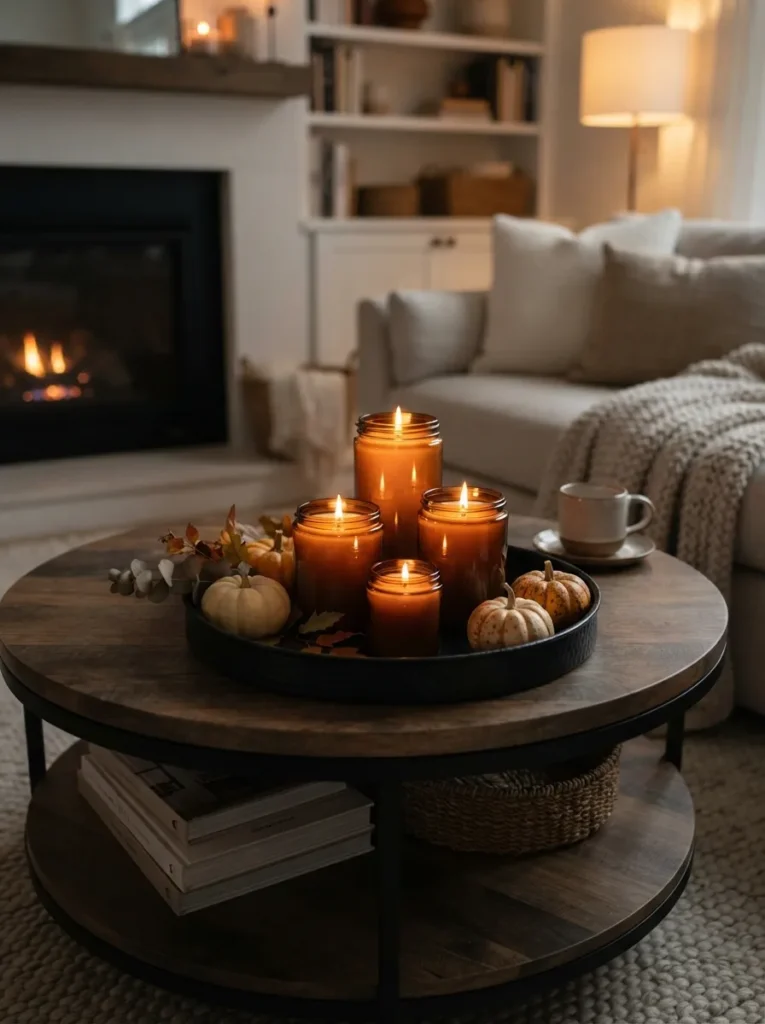 candle cluster display fall home decor idea modern