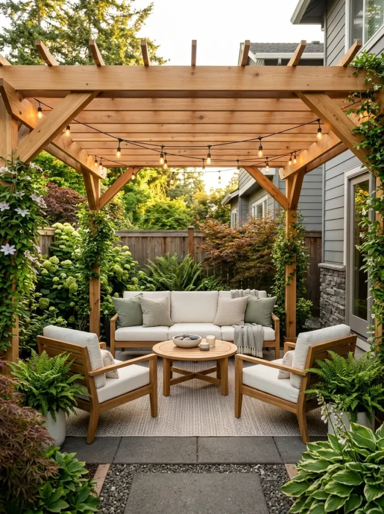 cedar pergola retreat cozy backyard idea 2026