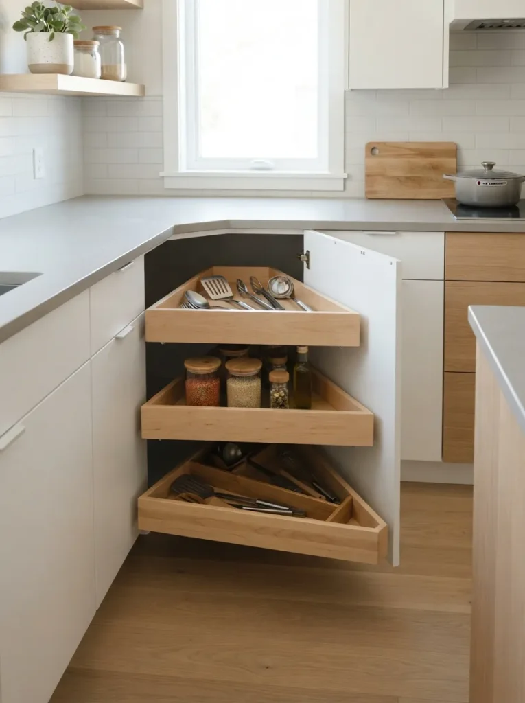 compact corner drawers corner kitchen pantry idea 2026