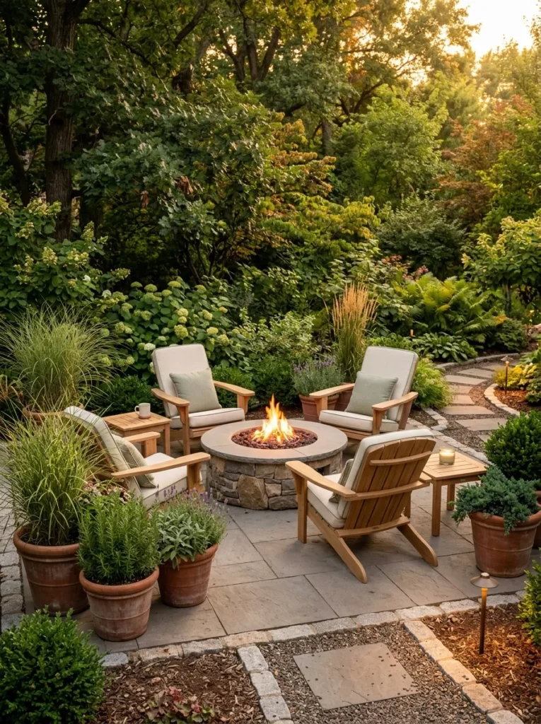 container garden border backyard fire pit lounge idea 2026