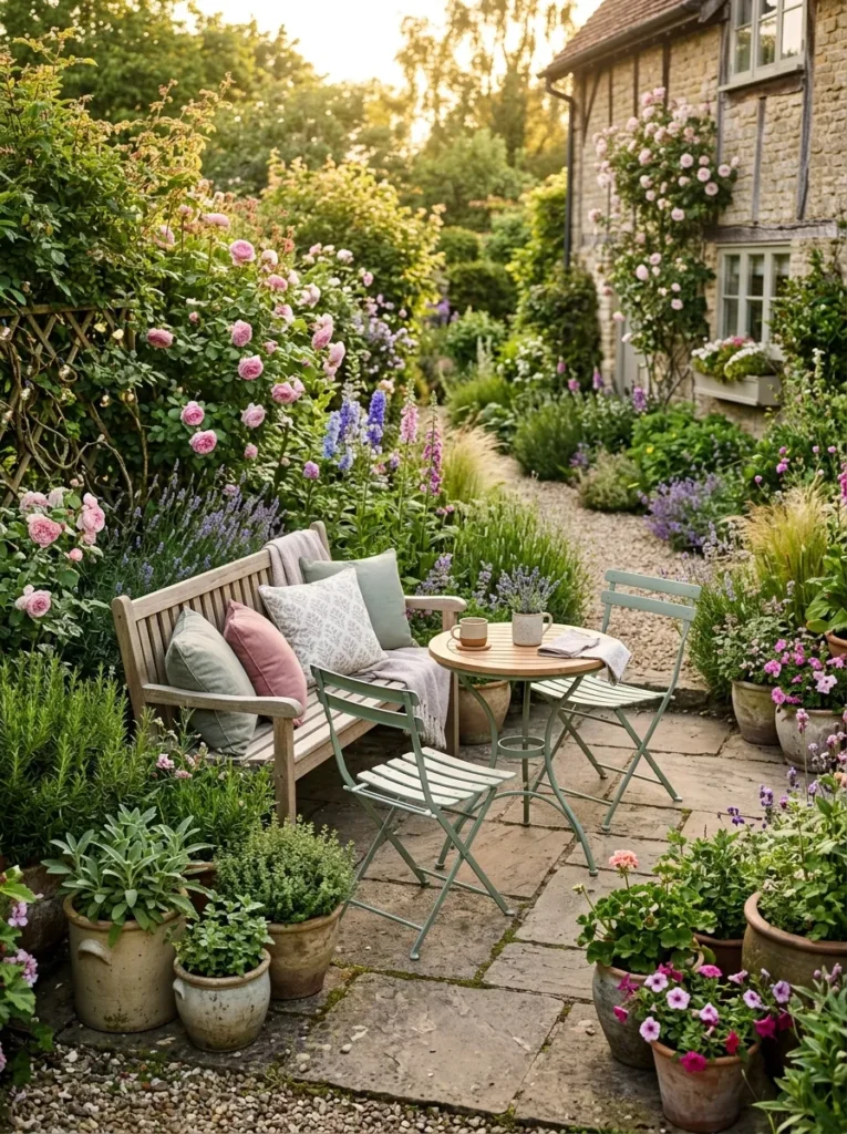 cottage garden seating cozy backyard idea 2026
