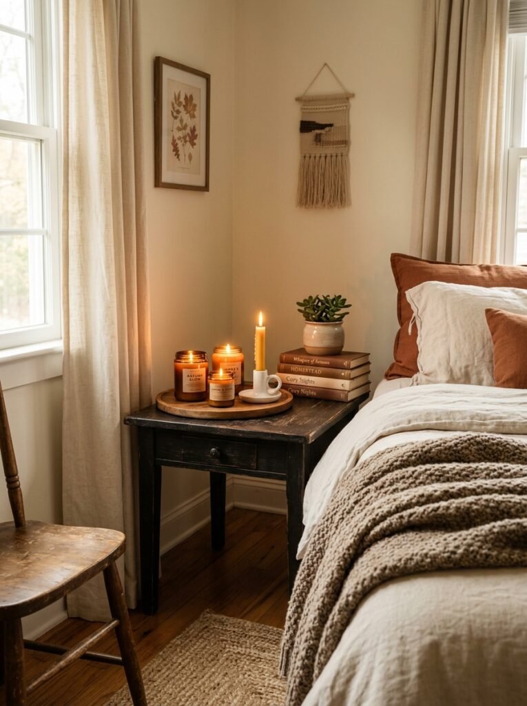 cozy candle corners fall bedroom decor idea modern