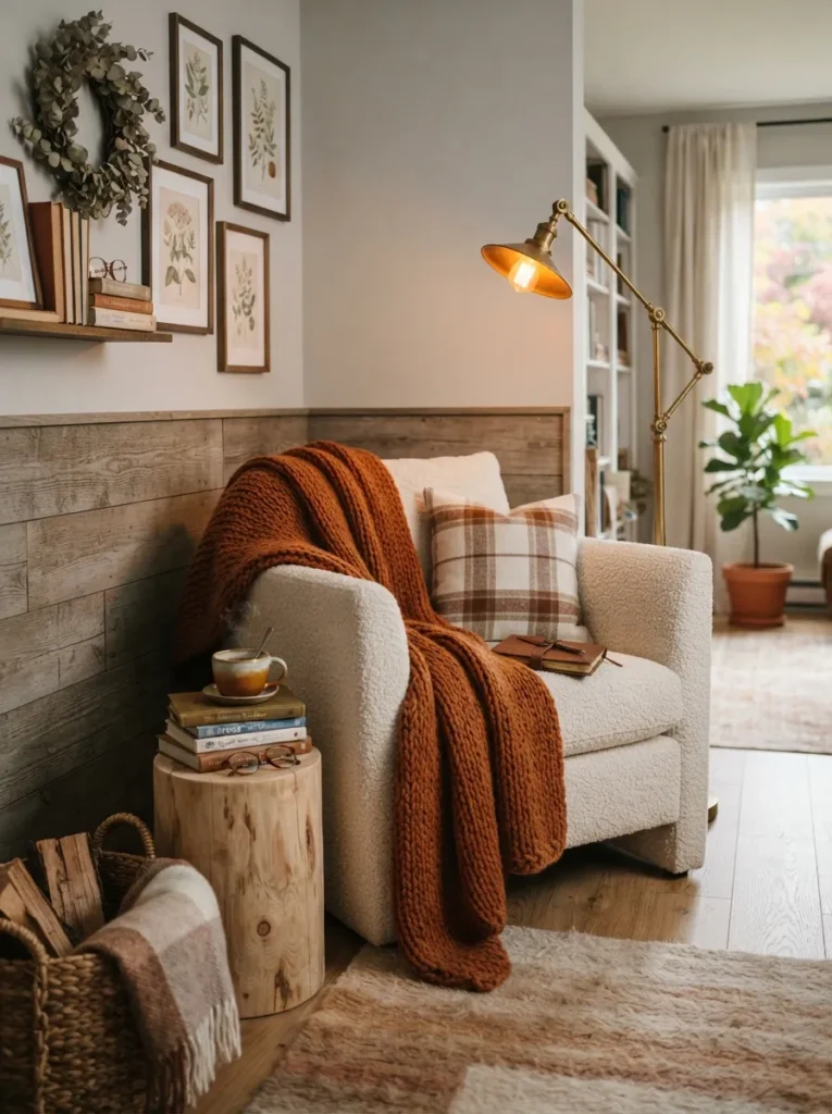 cozy reading nook fall home decor idea modern
