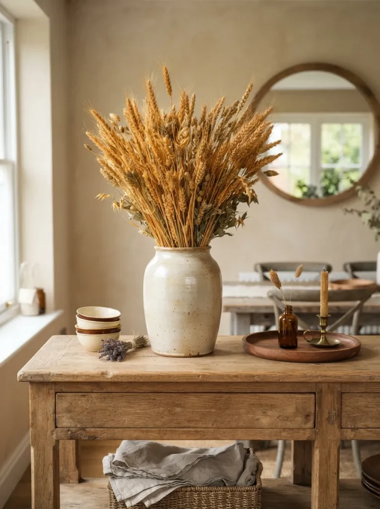 dried wheat arrangements fall home decor idea 2026