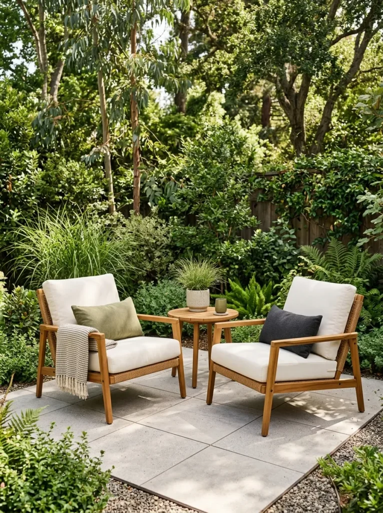 eucalyptus lounge chairs cozy backyard idea modern