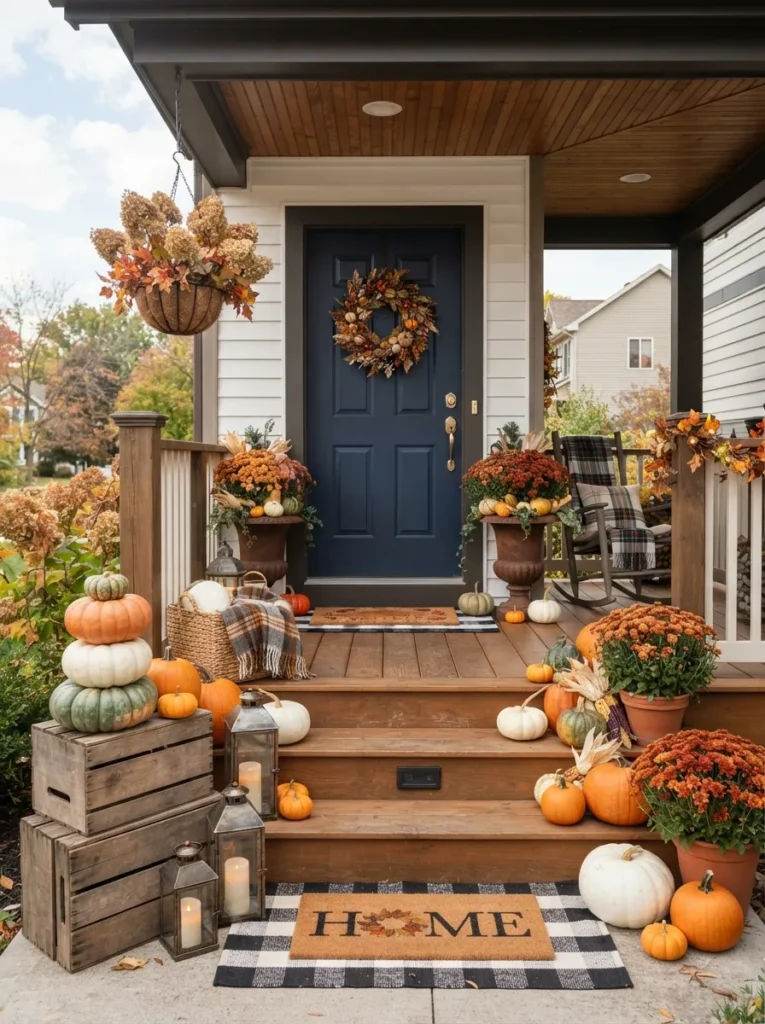 front porch pumpkins fall home decor idea 2026