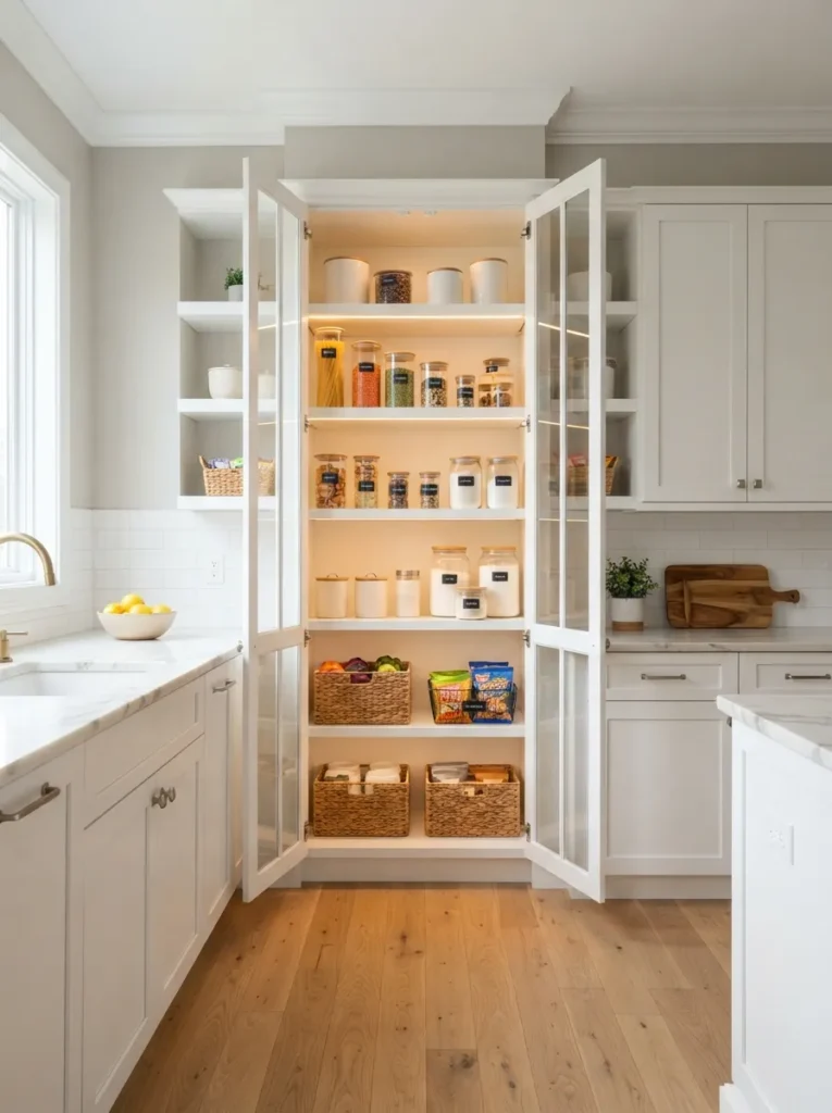 glass door pantry corner kitchen pantry idea modern