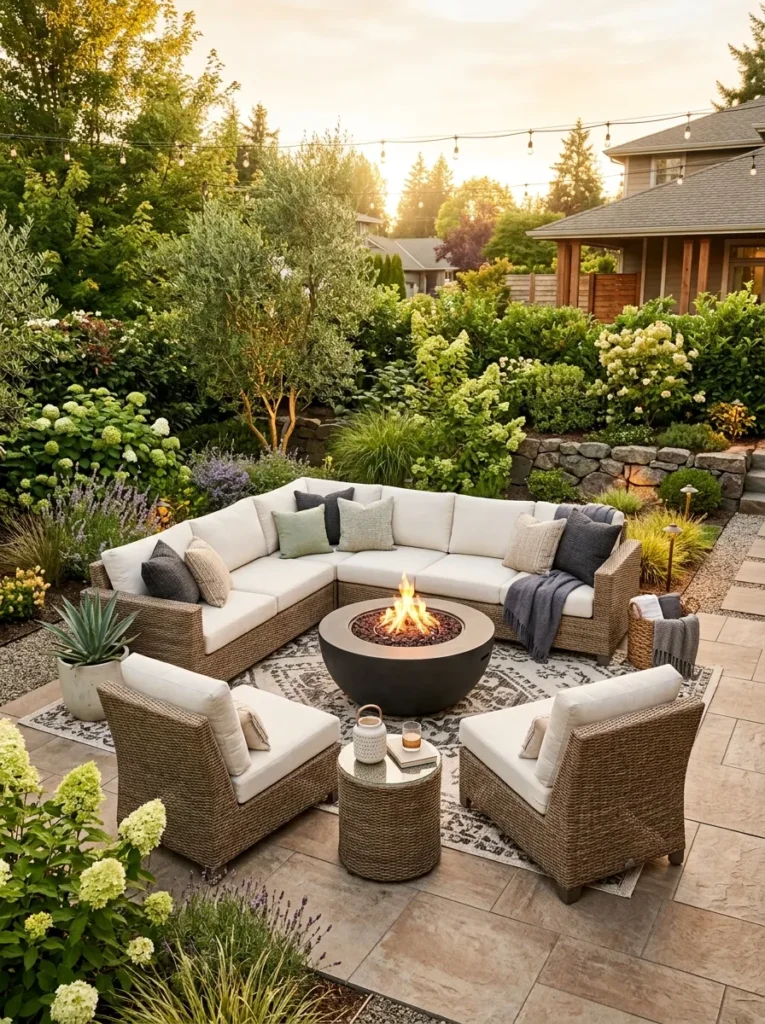 hdpe wicker retreat backyard fire pit lounge idea modern