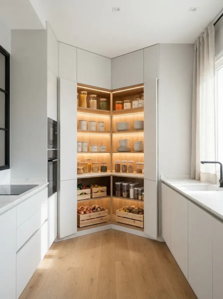modern minimal pantry corner kitchen pantry idea 2026