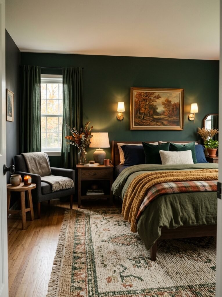 moody wall colors fall bedroom decor idea 2026