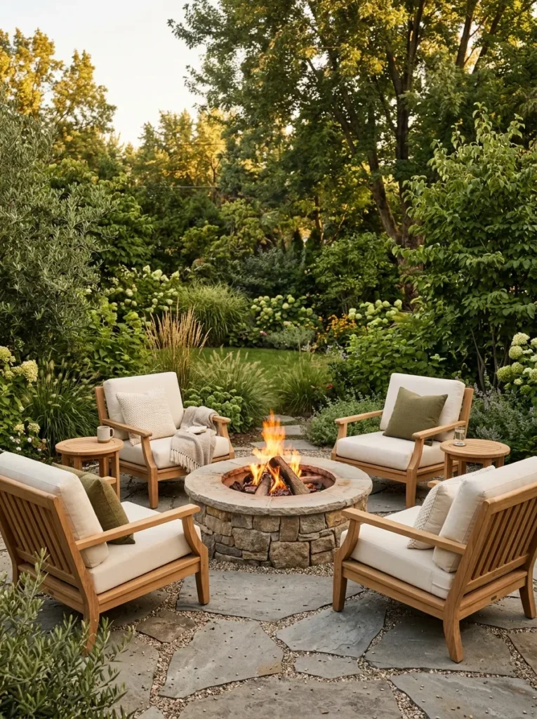 natural stone fire pit cozy backyard idea modern