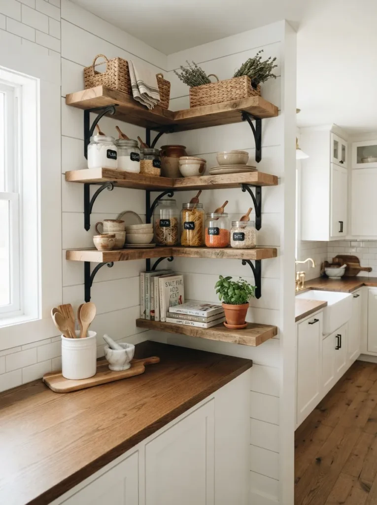 open corner shelving corner kitchen pantry idea modern
