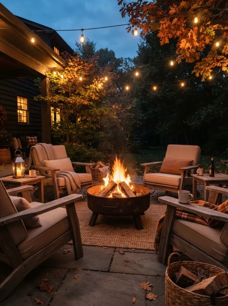 outdoor fire pit area fall home decor idea 2026