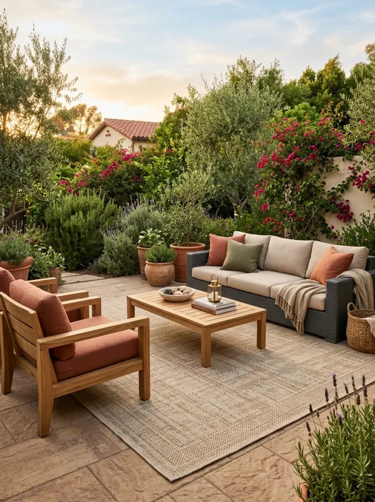 outdoor rug anchoring cozy backyard idea modern