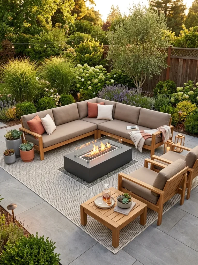 outdoor rug foundation backyard fire pit lounge idea modern