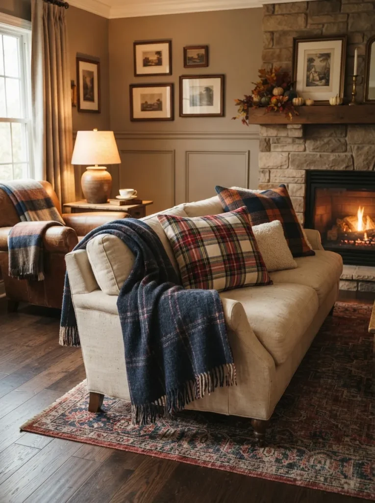 plaid textile mix fall home decor idea 2026