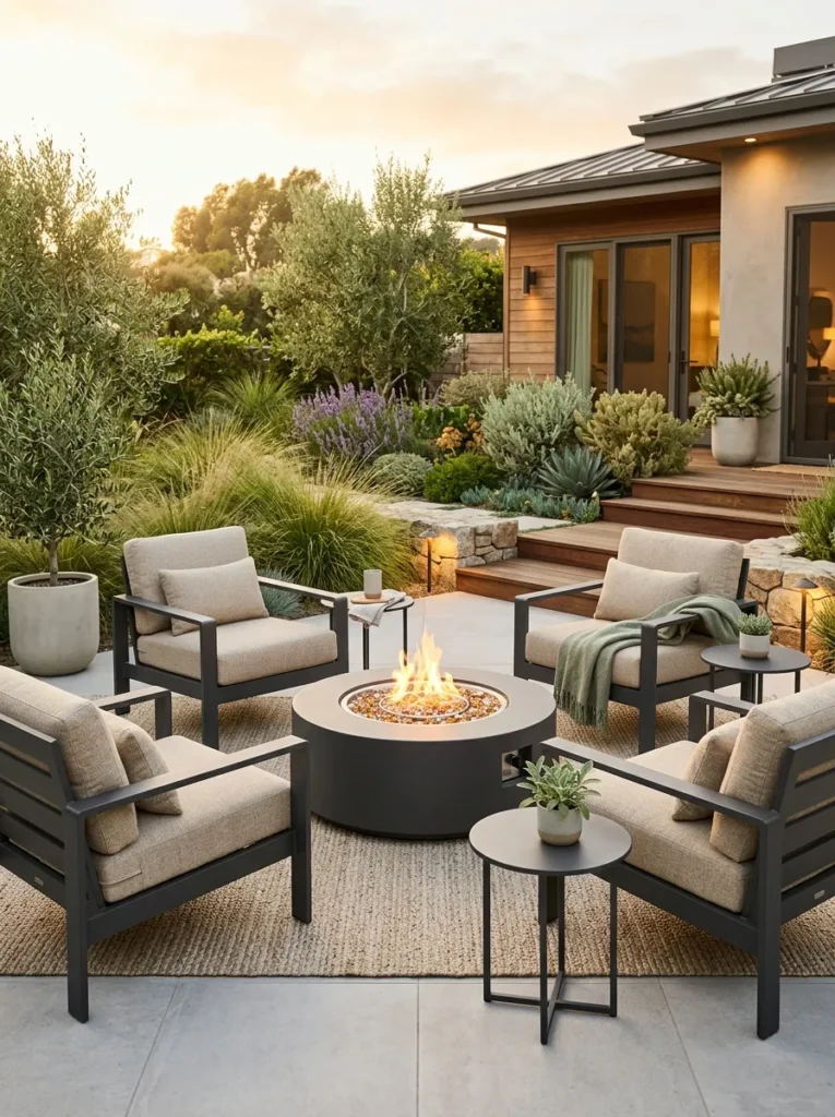 powder coated aluminum seating backyard fire pit lounge idea modern
