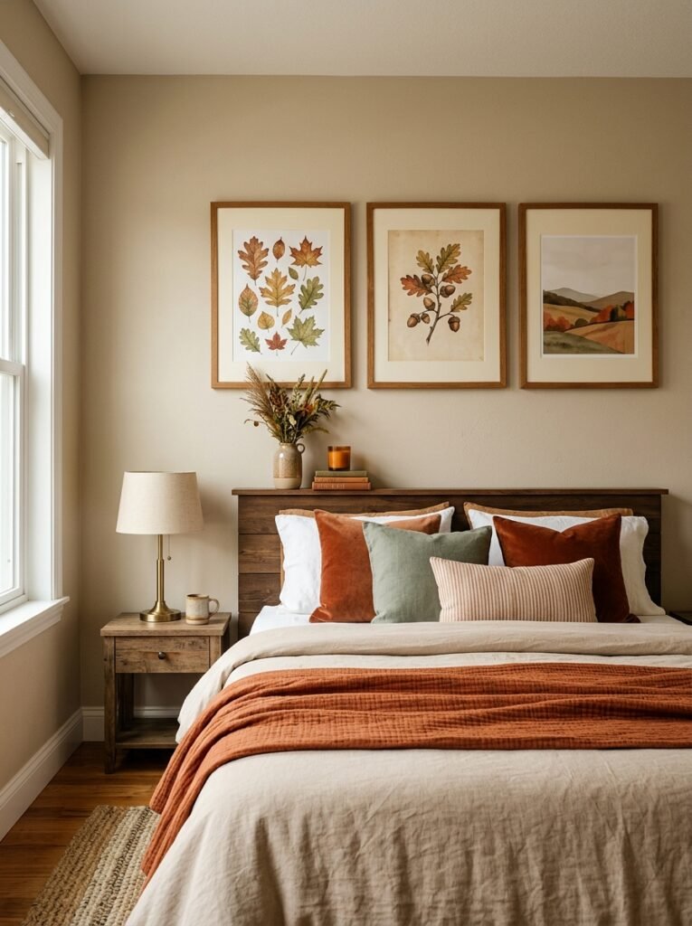 seasonal art prints fall bedroom decor idea 2026