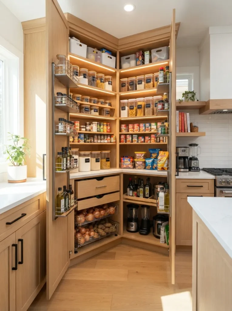 space saving corner kitchen pantry ideas 2026