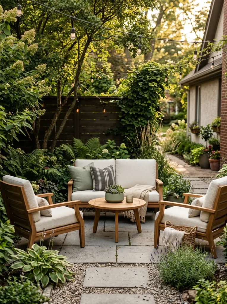 teak conversation nook cozy backyard idea 2026